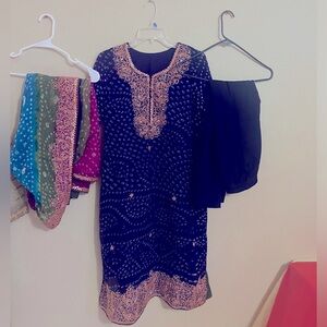 3 piece navy pink Indian Pakistani shalwar suit